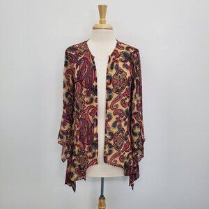 Gimmicks BKE Womens Boho Paisley Print Sheer Cardigan Sweater Size M Bell Sleeve